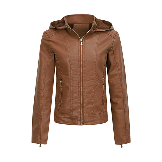 Plush Hooded Leather Jacket