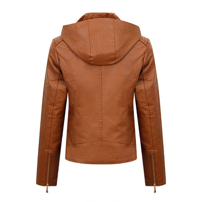 Plush Hooded Leather Jacket