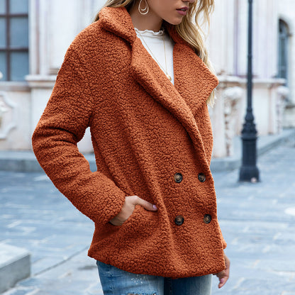 Loose Lapel Fluffy Winter Button Jacket