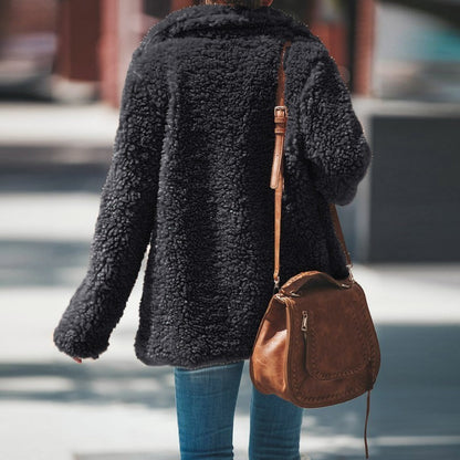 Cozy Lapel Long Sleeve Faux Fur Jacket