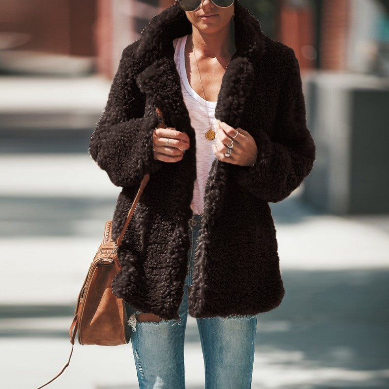 Cozy Lapel Long Sleeve Faux Fur Jacket