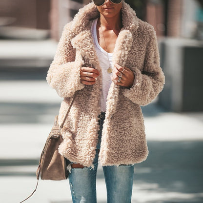 Cozy Lapel Long Sleeve Faux Fur Jacket