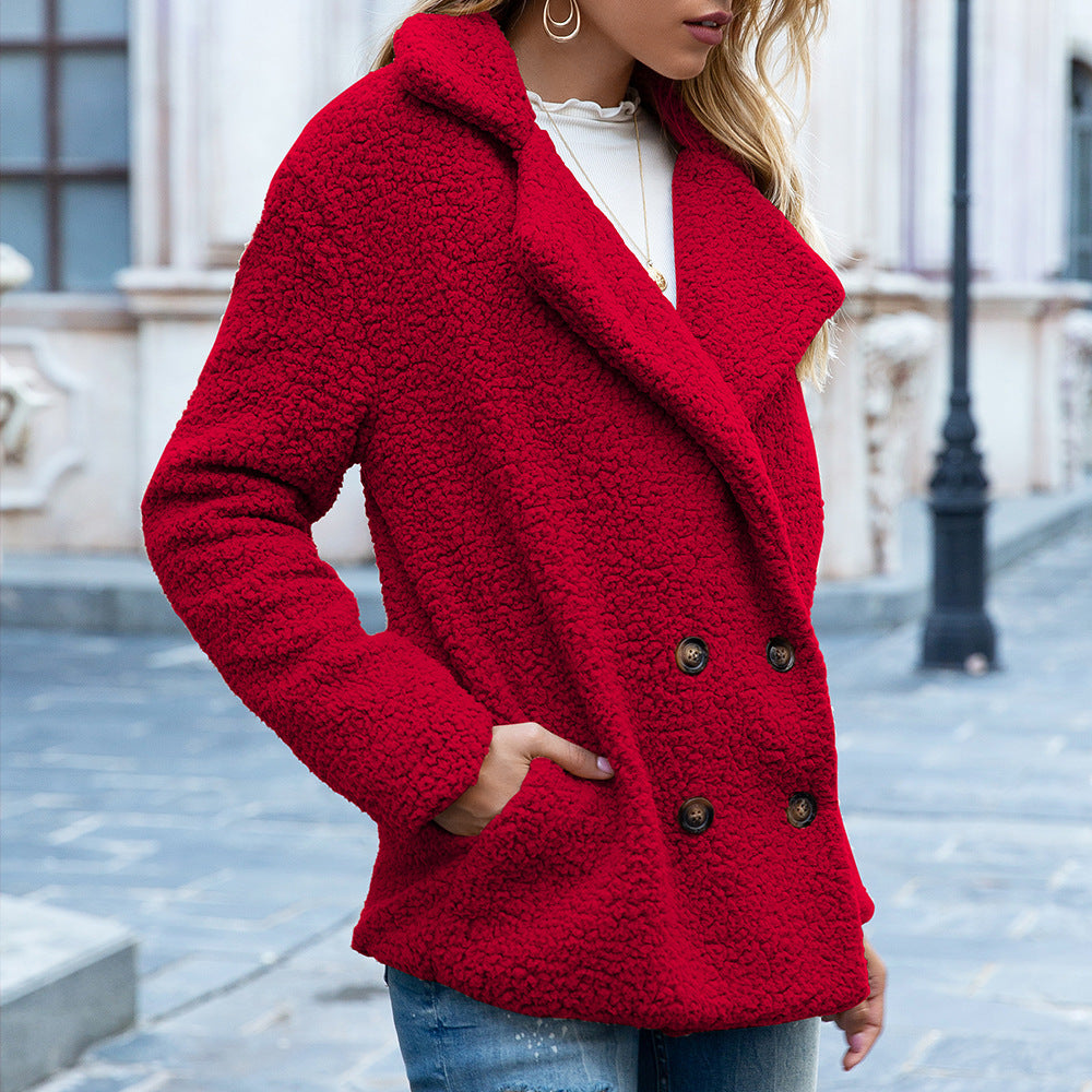 Loose Lapel Fluffy Winter Button Jacket