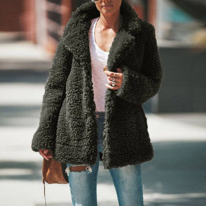 Cozy Lapel Long Sleeve Faux Fur Jacket