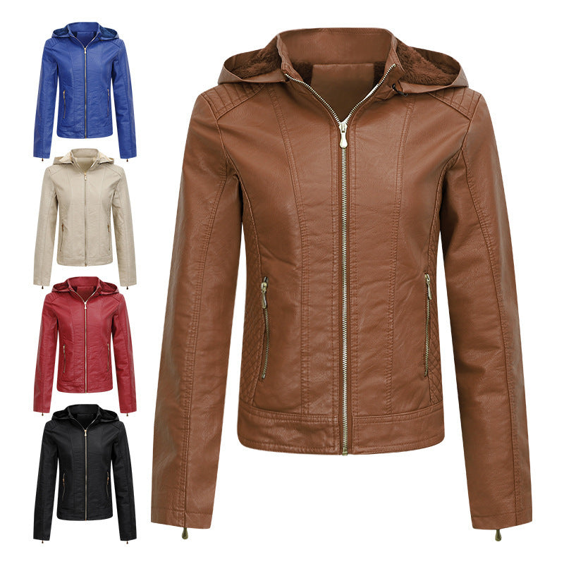 Plush Hooded Leather Jacket