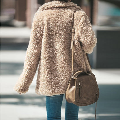 Cozy Lapel Long Sleeve Faux Fur Jacket