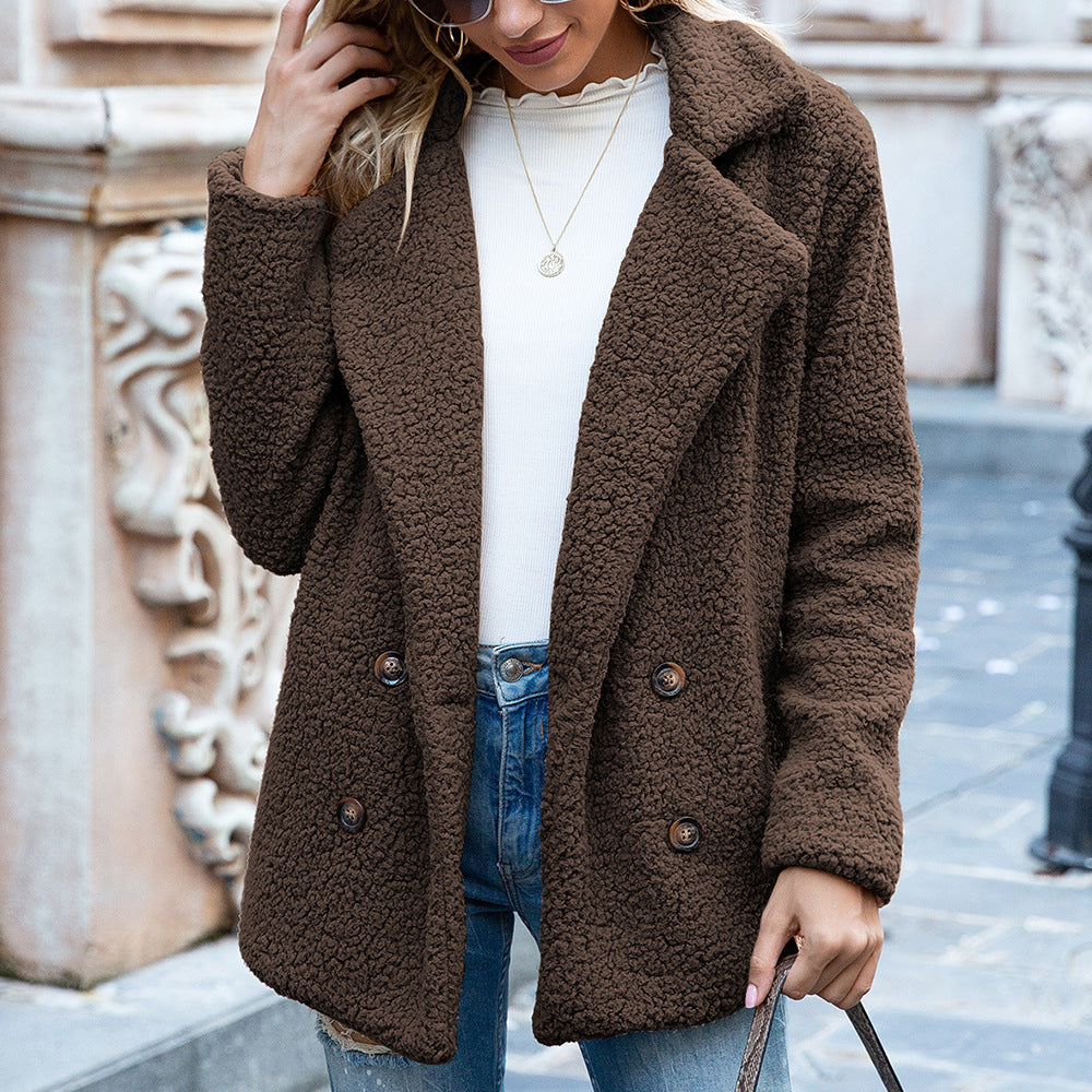 Loose Lapel Fluffy Winter Button Jacket