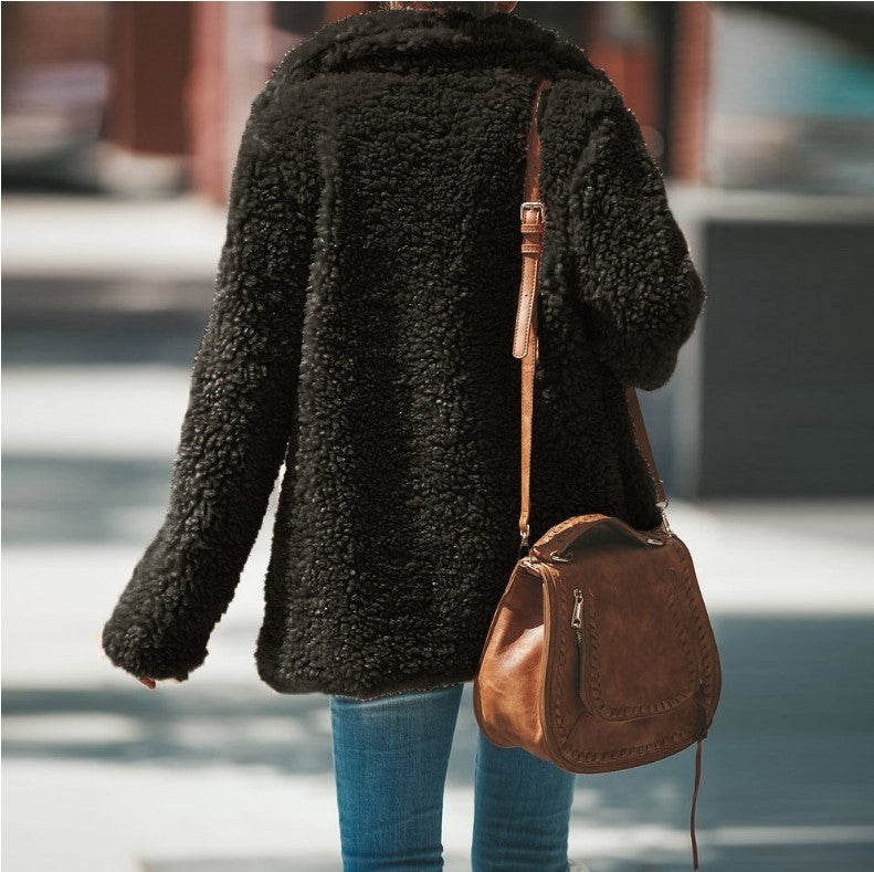 Cozy Lapel Long Sleeve Faux Fur Jacket