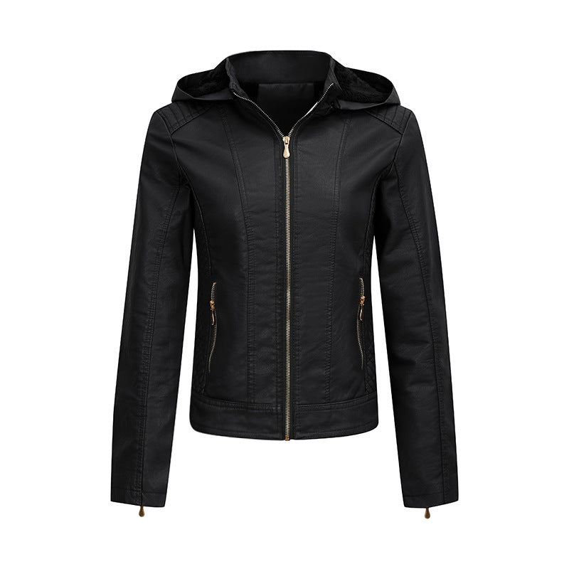 Plush Hooded Leather Jacket