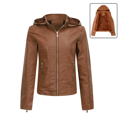 Plush Hooded Leather Jacket