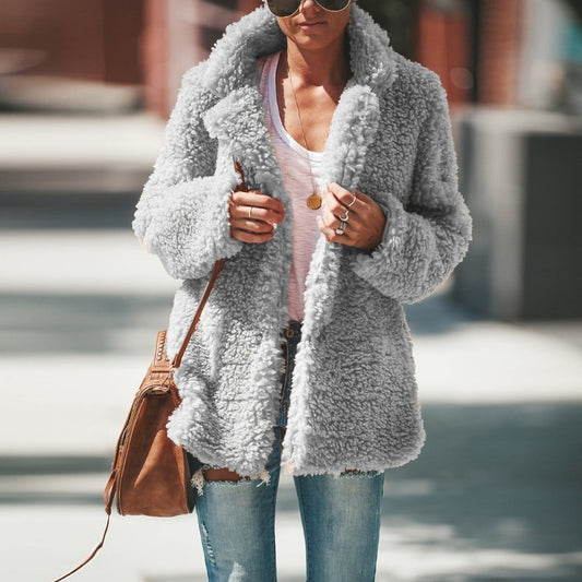 Cozy Lapel Long Sleeve Faux Fur Jacket